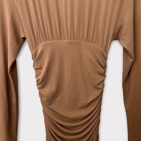 Alexandre Vauthier Draped Jersey Cowl Neck Mini Dress Tan NWT Womens Size 6 / 38 - Picture 9 of 13